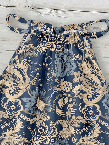 LUNE Women's Summer Beach Vacation Floral Print Halter Top,Summer Top