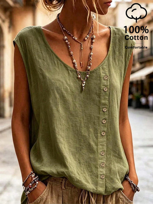LUNE Women's Woven Casual Boho Tropical Resort Summer Blouse Vacation Sage Green