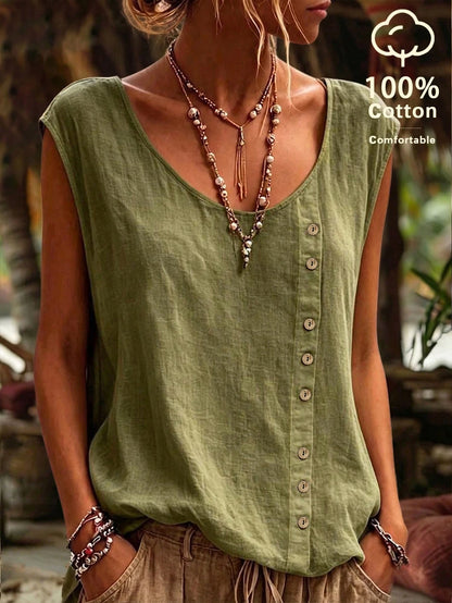 LUNE Women's Woven Casual Boho Tropical Resort Summer Blouse Vacation Sage Green
