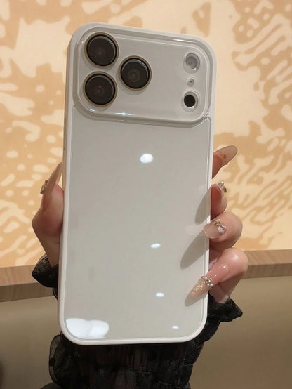 Luxury Solid Color Glossy Glass Phone Case Compatible With 17 Pro Max 16 15 14 13 12 11 Pro Max Lens Protection Minimalist Cute Elegant Compatible With 17promax 16promax 17pro 15promax 14promax 13prom