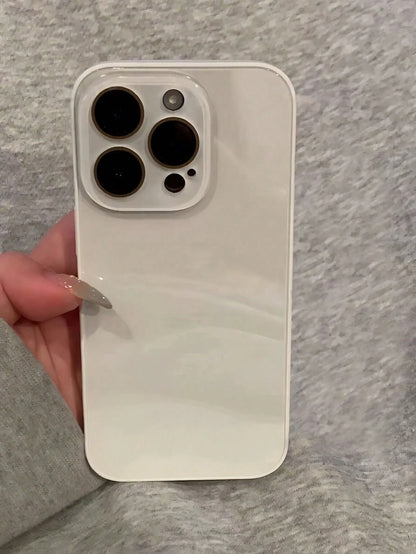 Luxury Solid Color Glossy Glass Phone Case Compatible With 17 Pro Max 16 15 14 13 12 11 Pro Max Lens Protection Minimalist Cute Elegant Compatible With 17promax 16promax 17pro 15promax 14promax 13prom