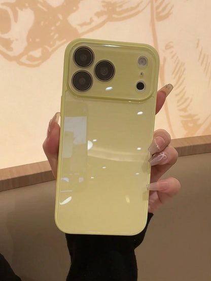 Luxury Solid Color Glossy Glass Phone Case Compatible With 17 Pro Max 16 15 14 13 12 11 Pro Max Lens Protection Minimalist Cute Elegant Compatible With 17promax 16promax 17pro 15promax 14promax 13prom