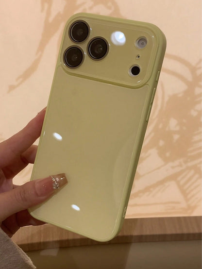 Luxury Solid Color Glossy Glass Phone Case Compatible With 17 Pro Max 16 15 14 13 12 11 Pro Max Lens Protection Minimalist Cute Elegant Compatible With 17promax 16promax 17pro 15promax 14promax 13prom
