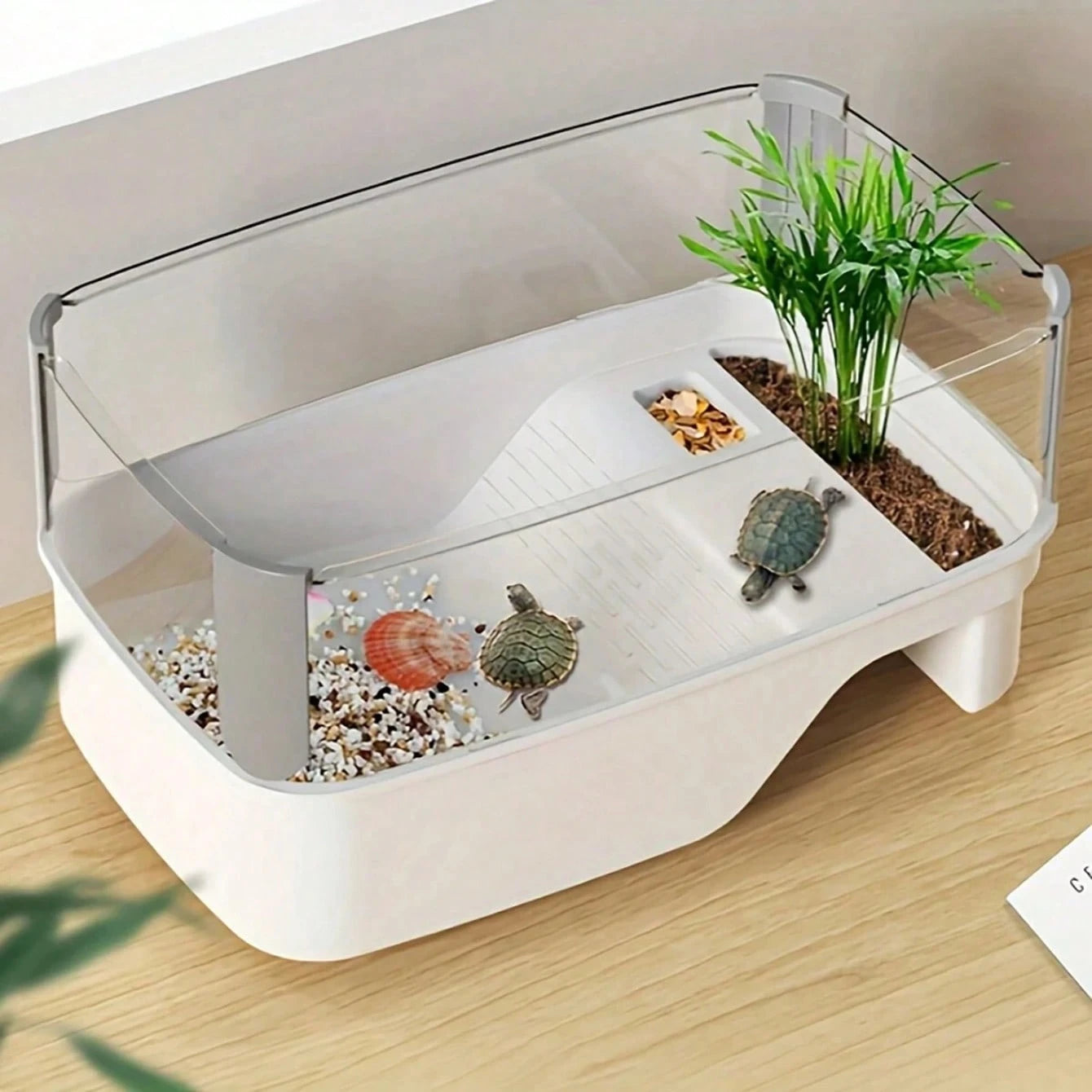 Luxury Turtle House With Sunbathing Platform, Custom-Made Aquarium, Brazilian Tortoise Tank, Reptile And Amphibian Habitat, Suitable For Home And Villa Decoration, Small Reptile Turtle House