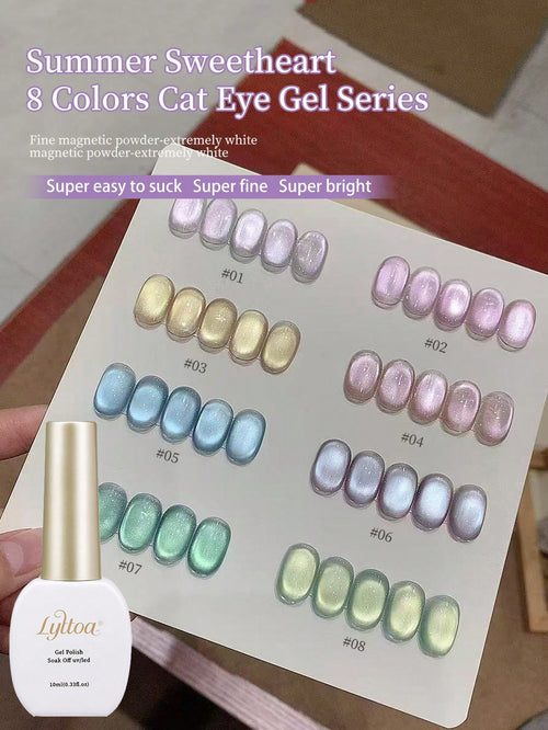 LYTTOA 10ML Cat Eye Gel Polish Set- Super Fine Magnetic UV Gel For Shiny Nail Art 1pc/8pcs
