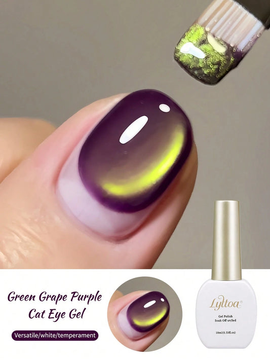LYTTOA 10ML Summer Glossy Green Grape Purple Magnetic Cat Eye Gel Polish Long Lasting Soak-Off Cat Eye Gel For Finger Toenail Nail Decoration