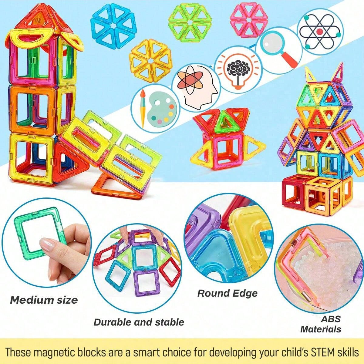 Magnetic Building Blocks Set- Science Kit And Toys For STEM Learning, Building And Creativity- Back To School Birthday Gift (Size: 5.5cm/2.17in And 4.7cm/1.85in)