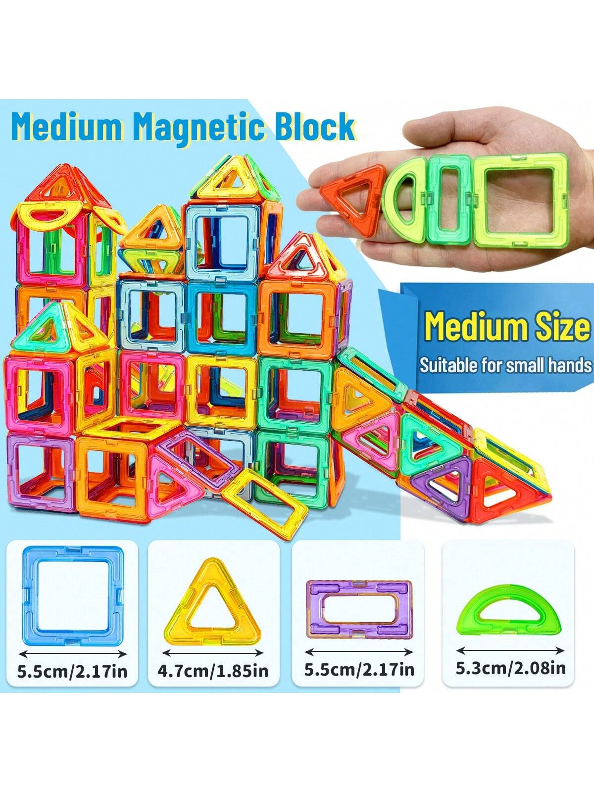 Magnetic Building Blocks Set- Science Kit And Toys For STEM Learning, Building And Creativity- Back To School Birthday Gift (Size: 5.5cm/2.17in And 4.7cm/1.85in)