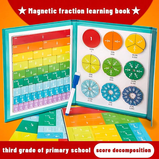 Magnetic Fraction Educational Puzzle, Fraction Manipulatives With Tiles & Circles, Montessori Magnetic Fraction Book For Elementary School, Visual Learning For Fractions Games,Maths Learning Toys For