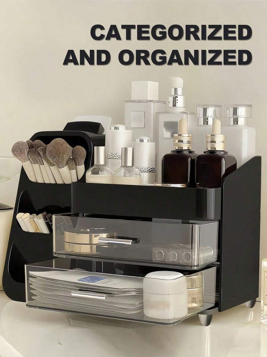 Makeup Organizer With Brush Holder, Countertop Storage Organizer, Makeup Organizer Cosmetic Storage For Vanity, Makeup Brushes Storage, Skin Care Storage,Vacation Home Bathroom Decor Holiday Makeup O