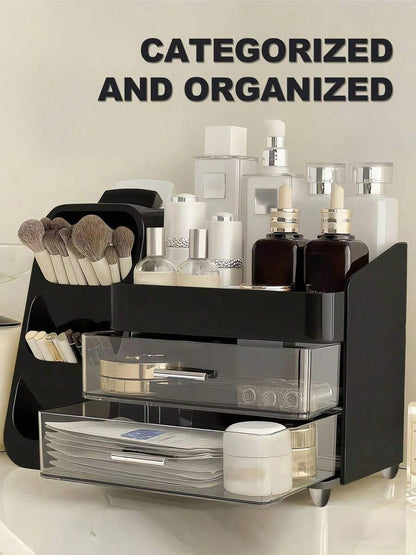 Makeup Organizer With Brush Holder, Countertop Storage Organizer, Makeup Organizer Cosmetic Storage For Vanity, Makeup Brushes Storage, Skin Care Storage,Vacation Home Bathroom Decor Holiday Makeup O