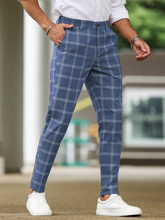 Manfinity Homme Men's Plaid Printed Simple Daily Suit Trousers, Men Plaid Pants, Men Pants, Men Co Ords