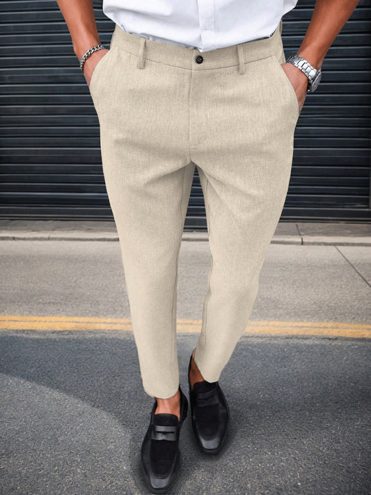 Manfinity Homme Men Solid Color Slim Fit Suit Formal Pants With Pockets Formal, Ceremony
