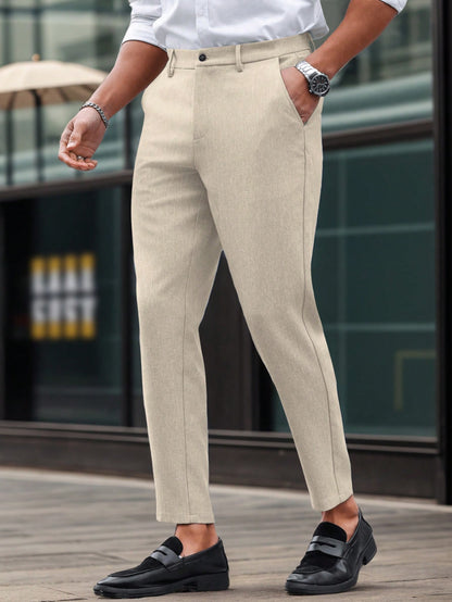 Manfinity Homme Men Solid Color Slim Fit Suit Formal Pants With Pockets Formal, Ceremony