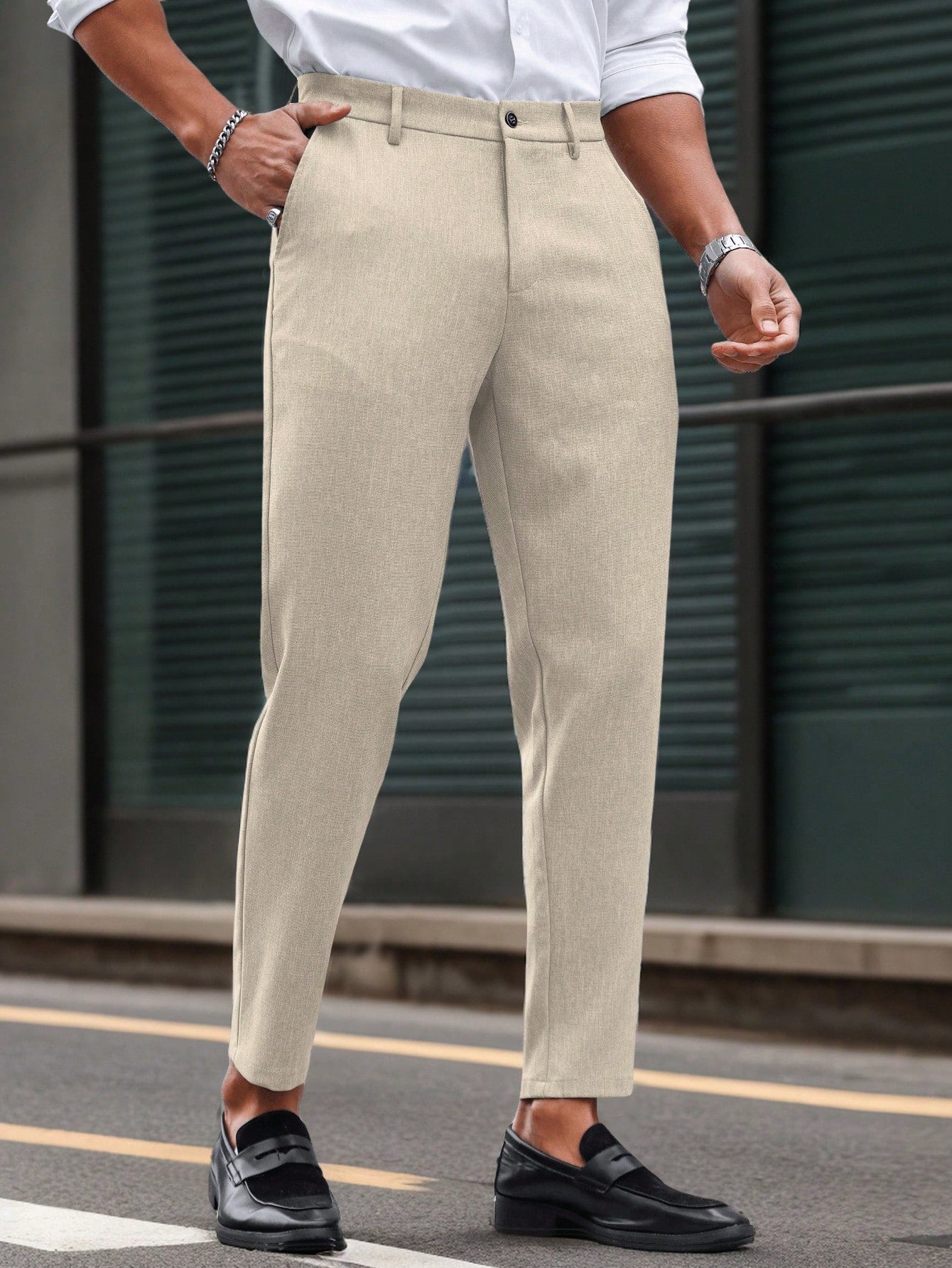 Manfinity Homme Men Solid Color Slim Fit Suit Formal Pants With Pockets Formal, Ceremony
