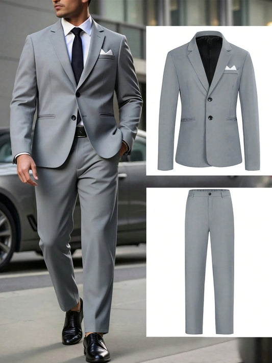 Manfinity Mode 2pcs Men's Grey Formal Suit, Business Casual Fashion Prom Suits For Men Fashion Suits Suit For Man Men Dress Suits Formal, Ceremony