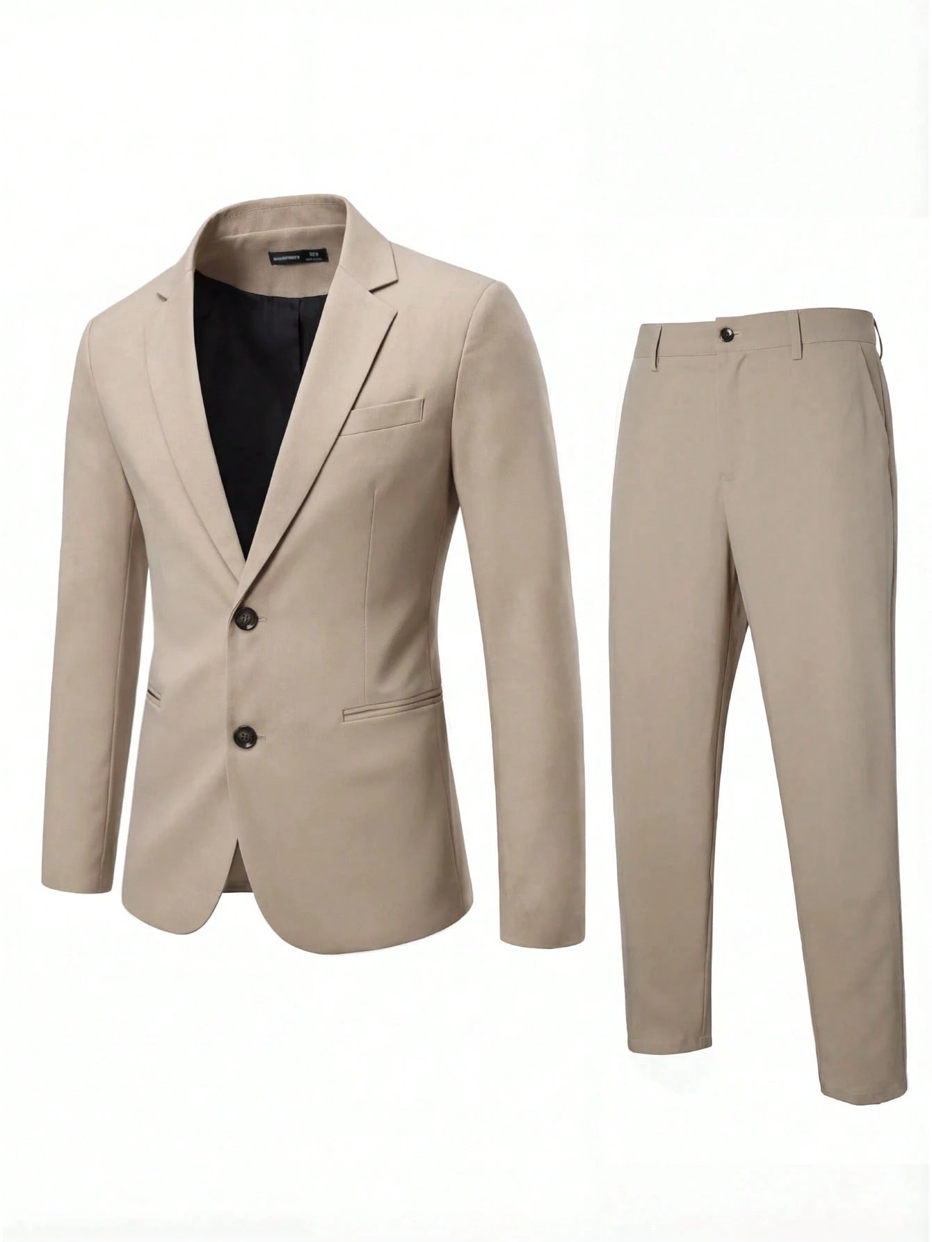 Manfinity Mode Men's Solid Color Lapel Neck Long Sleeve Blazer And Pants Business Suit Set, Formal, Ceremony