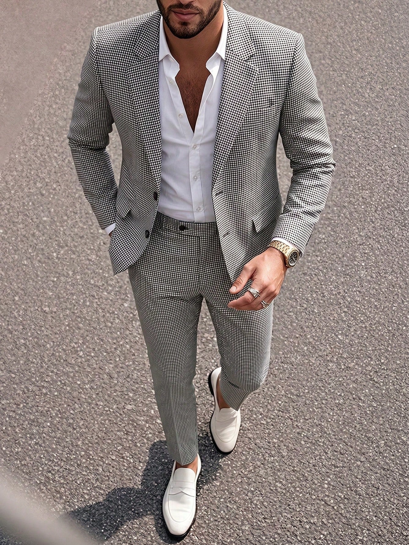 Manfinity Mode Men's Solid Color Lapel Neck Long Sleeve Blazer And Pants Business Suit Set, Formal, Ceremony