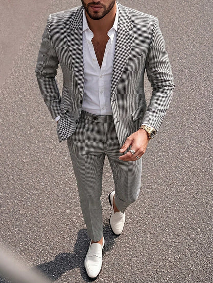Manfinity Mode Men's Solid Color Lapel Neck Long Sleeve Blazer And Pants Business Suit Set, Formal, Ceremony