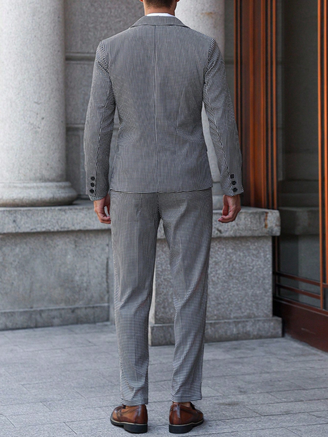 Manfinity Mode Men's Solid Color Lapel Neck Long Sleeve Blazer And Pants Business Suit Set, Formal, Ceremony