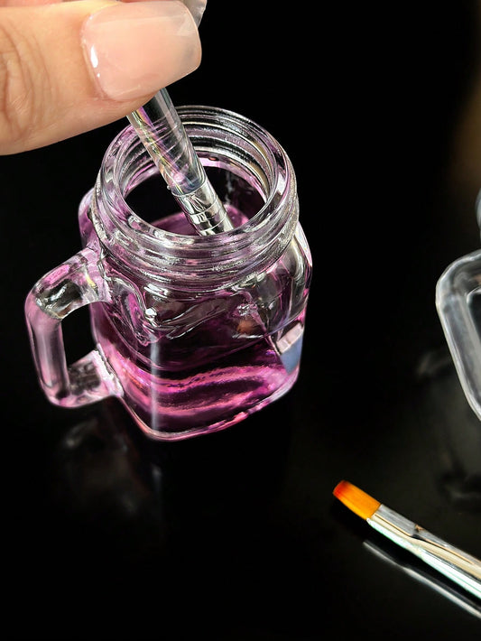 Manicure Crystal Glass Cleaning Cup With Lid, Nail Art Crystal Liquid Dedicated Brush Washing Cup, Nail Brush Washing Box