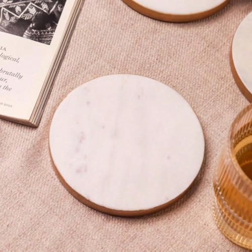 Marble Coasters For Drinks Round Natural Stone Drink Coasters For Table Protection Heat Resistant Beverage Coasters For Coffee Wine Water Glasses