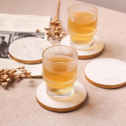 Marble Coasters For Drinks Round Natural Stone Drink Coasters For Table Protection Heat Resistant Beverage Coasters For Coffee Wine Water Glasses
