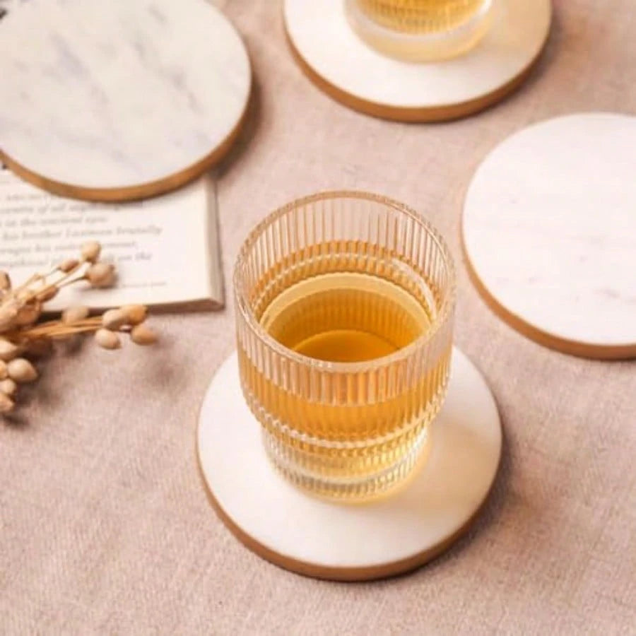 Marble Coasters For Drinks Round Natural Stone Drink Coasters For Table Protection Heat Resistant Beverage Coasters For Coffee Wine Water Glasses
