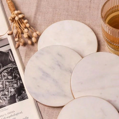 Marble Coasters For Drinks Round Natural Stone Drink Coasters For Table Protection Heat Resistant Beverage Coasters For Coffee Wine Water Glasses