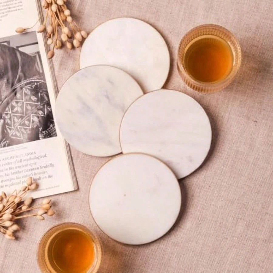 Marble Coasters For Drinks Round Natural Stone Drink Coasters For Table Protection Heat Resistant Beverage Coasters For Coffee Wine Water Glasses