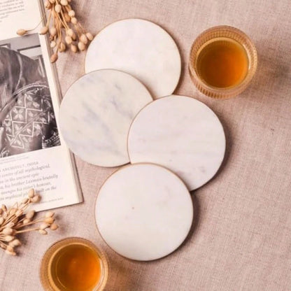 Marble Coasters For Drinks Round Natural Stone Drink Coasters For Table Protection Heat Resistant Beverage Coasters For Coffee Wine Water Glasses