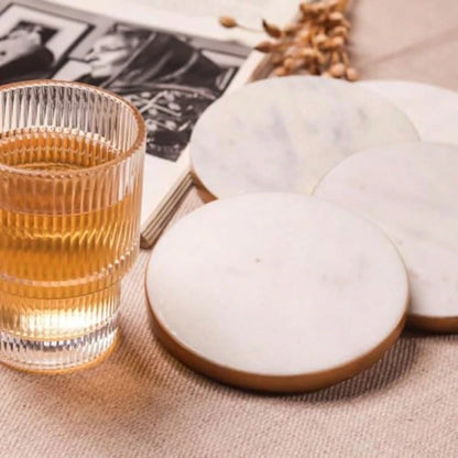 Marble Coasters For Drinks Round Natural Stone Drink Coasters For Table Protection Heat Resistant Beverage Coasters For Coffee Wine Water Glasses
