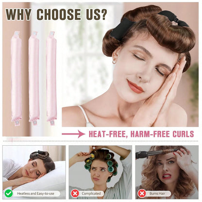 Mcbki 3pcs/4pcs/5pcs No-Heat Curling Rods, Big Wave Curling Tool, Sleep Curling Tube, Slouchy Sleeping Hair Curler