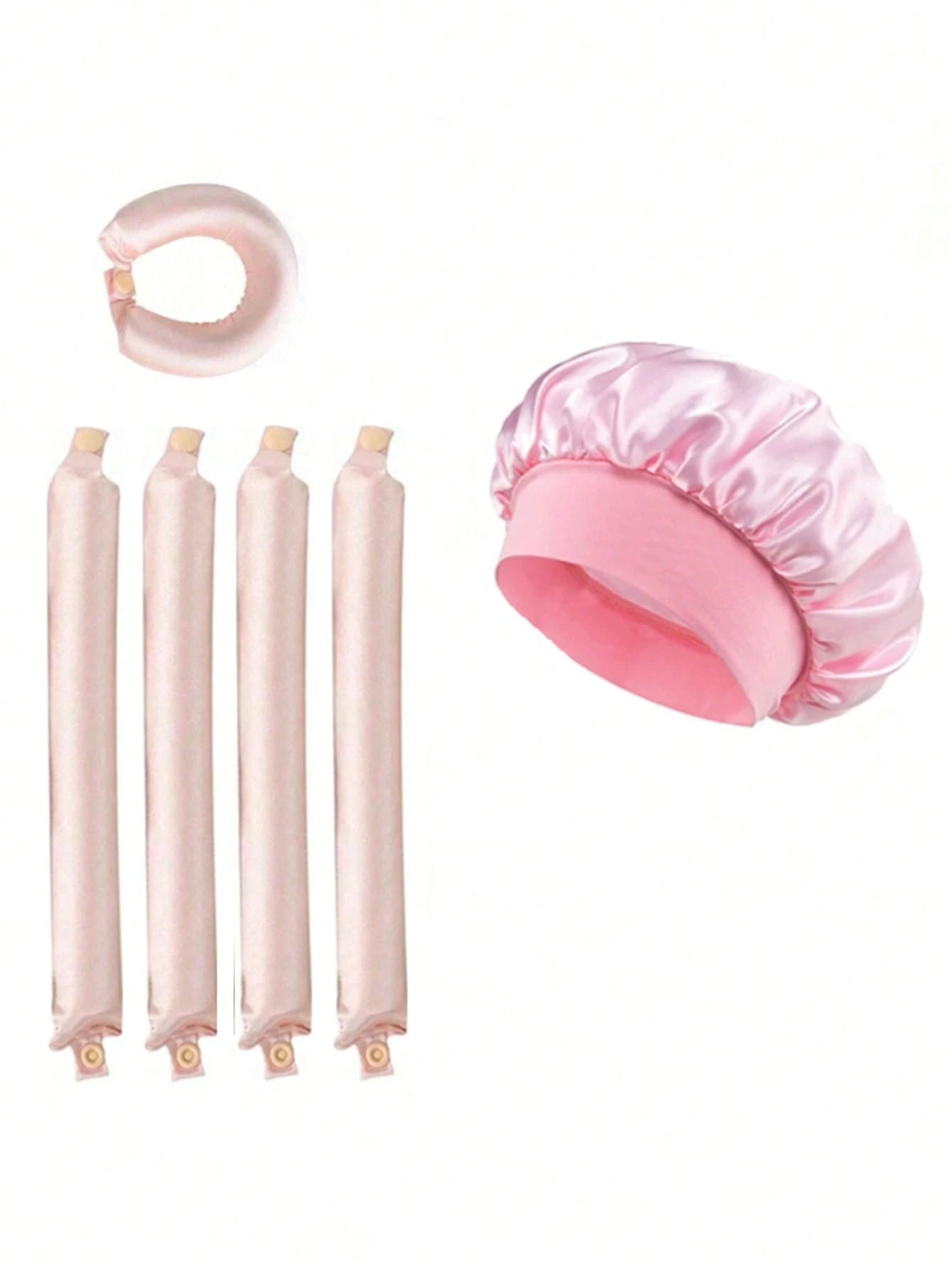 Mcbki 5pcs/4pcs Light Pink No-Heat Curling Rods, Slouchy Hair Curler, Silk Hair Rollers, Elastic Headband, Long Hair Soft Curling Tools, Manual Styling Accessories, Sleep Curling Device, Suitable For