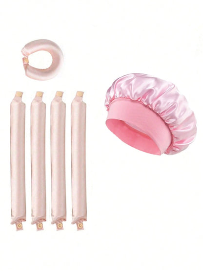 Mcbki 5pcs/4pcs Light Pink No-Heat Curling Rods, Slouchy Hair Curler, Silk Hair Rollers, Elastic Headband, Long Hair Soft Curling Tools, Manual Styling Accessories, Sleep Curling Device, Suitable For
