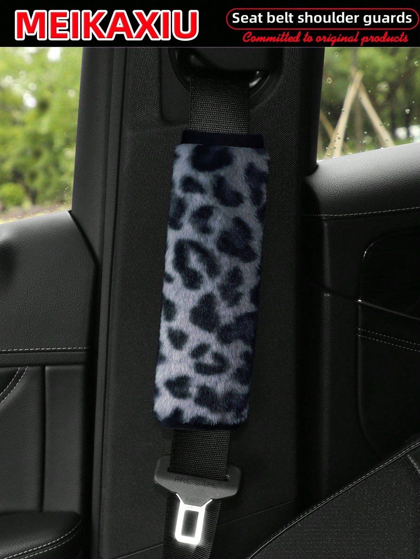 MEIKAXIU 1 Pair Faux Leopard Plush Car Seat Belt Covers, Soft & Delicate, Available In 5 Colors, Women's Accessory,Car Accessories