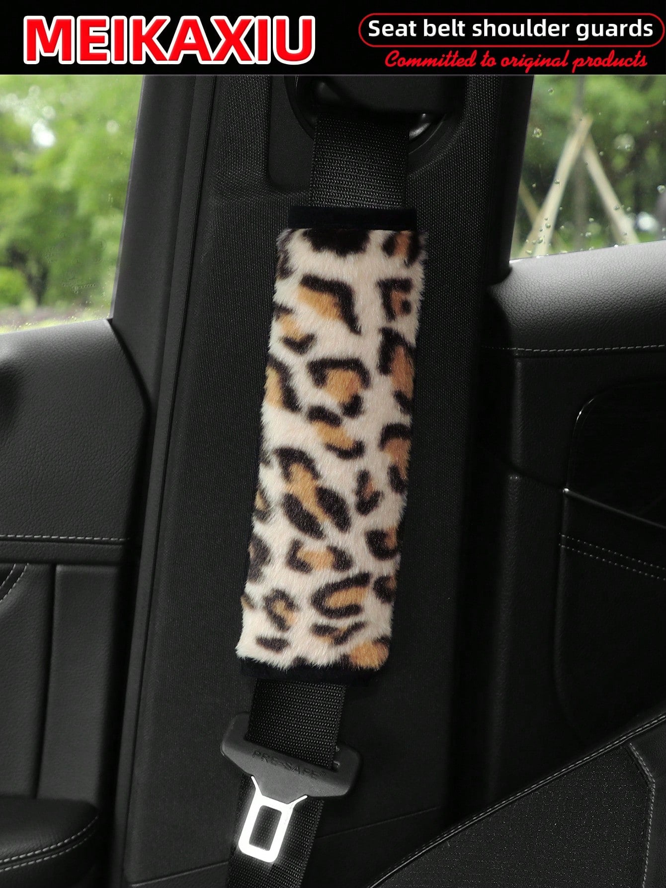 MEIKAXIU 1 Pair Faux Leopard Plush Car Seat Belt Covers, Soft & Delicate, Available In 5 Colors, Women's Accessory,Car Accessories