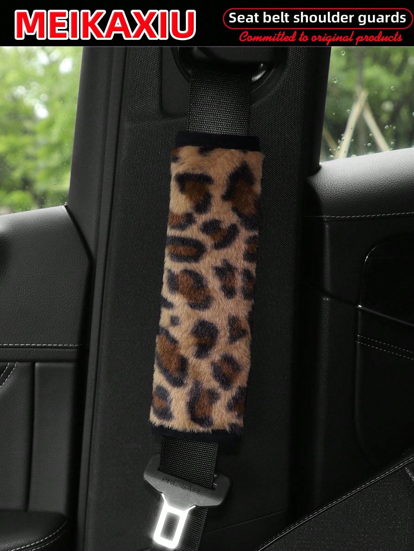 MEIKAXIU 1 Pair Faux Leopard Plush Car Seat Belt Covers, Soft & Delicate, Available In 5 Colors, Women's Accessory,Car Accessories