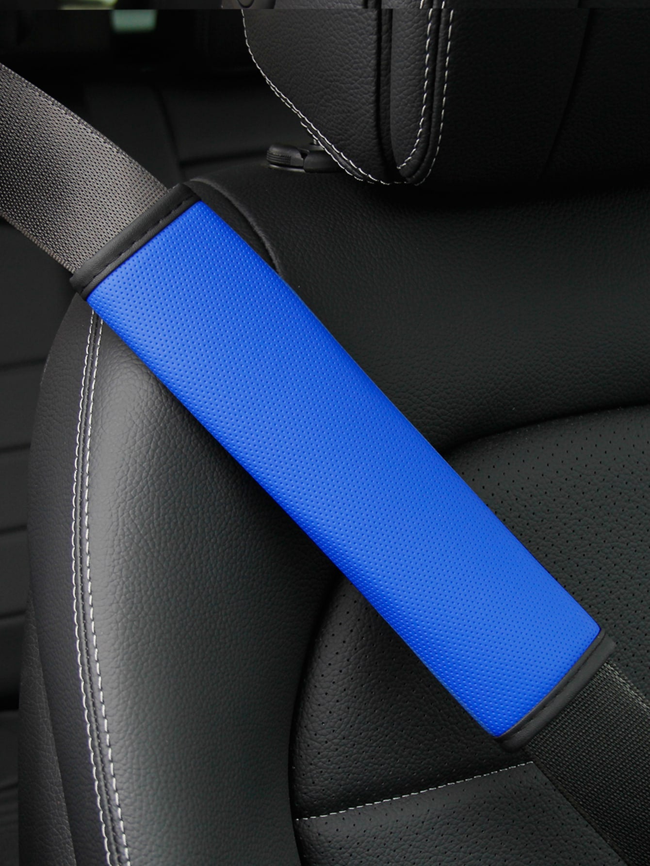 MEIKAXIU 1pc Comfortable Breathable PU Perforated Leather Car Seat Belt Shoulder Pad Decor,Car Accessories