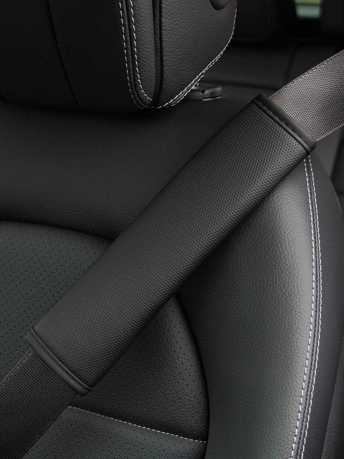 MEIKAXIU 1pc Comfortable Breathable PU Perforated Leather Car Seat Belt Shoulder Pad Decor,Car Accessories