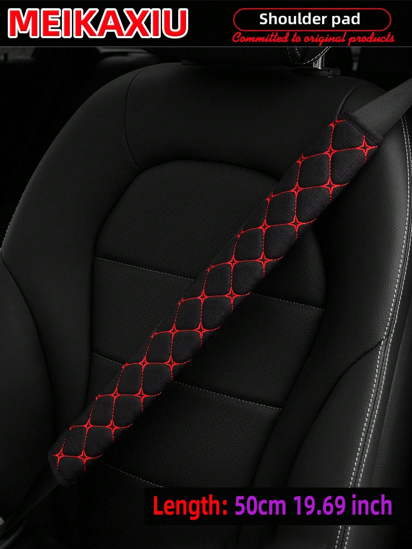 MEIKAXIU 1pc Embroidered Fabric Air Permeable Extra Long Car Seat Belt Cover Protector Pad, 50cm/19.69 Inches, Auto Accessories