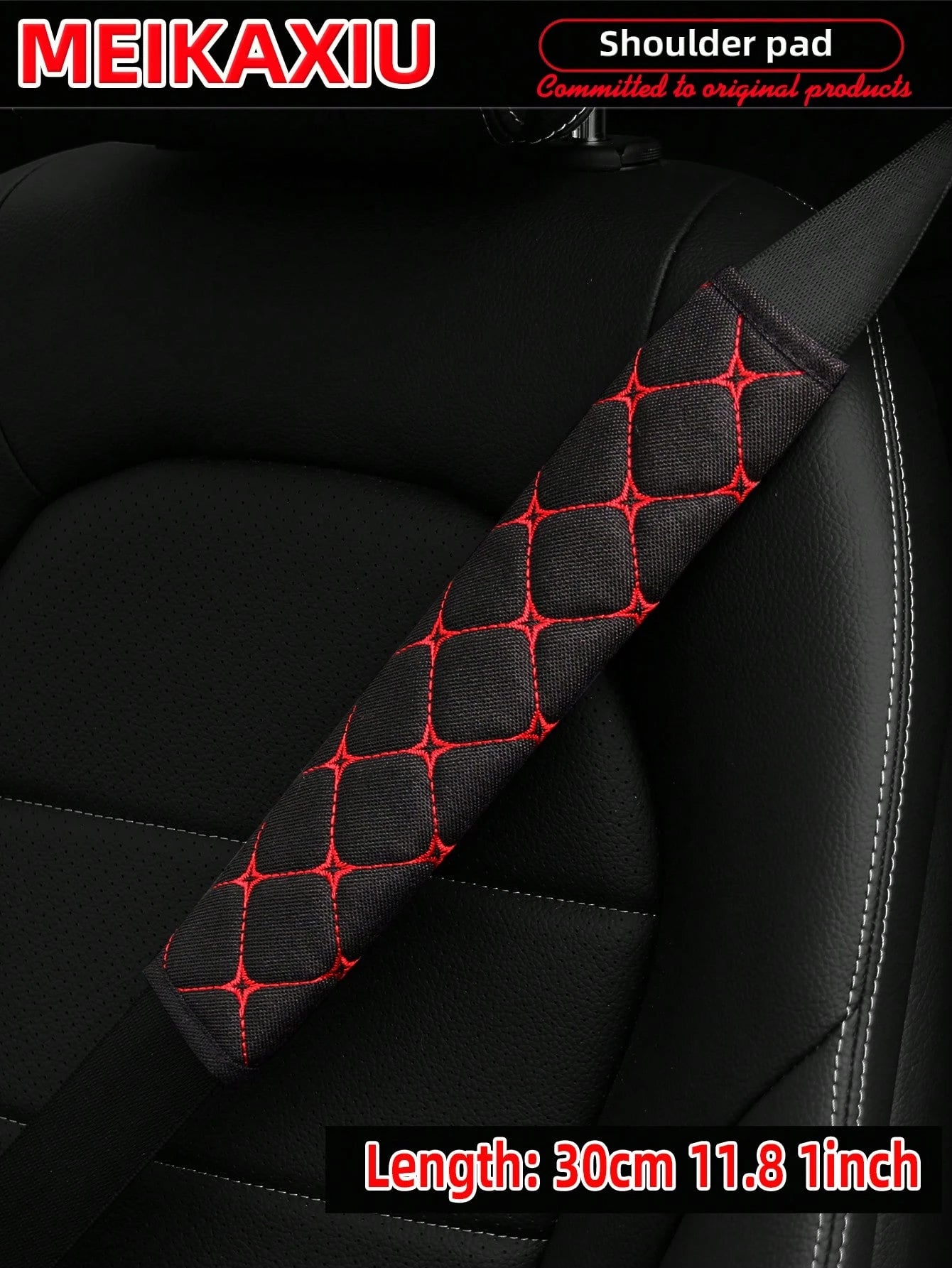 MEIKAXIU 1pc Embroidered Fabric Air Permeable Extra Long Car Seat Belt Cover Protector Pad, 50cm/19.69 Inches, Auto Accessories