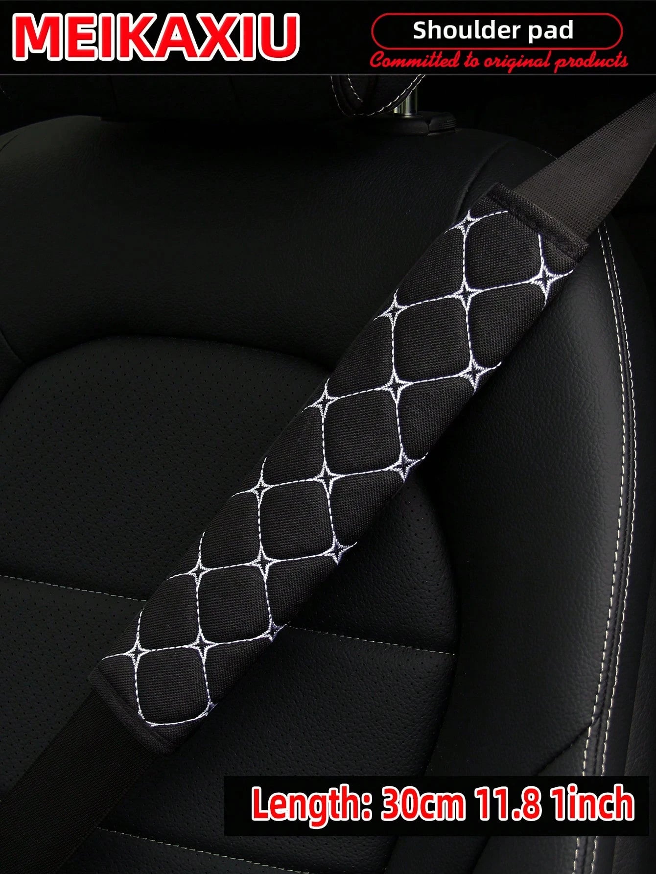 MEIKAXIU 1pc Embroidered Fabric Air Permeable Extra Long Car Seat Belt Cover Protector Pad, 50cm/19.69 Inches, Auto Accessories