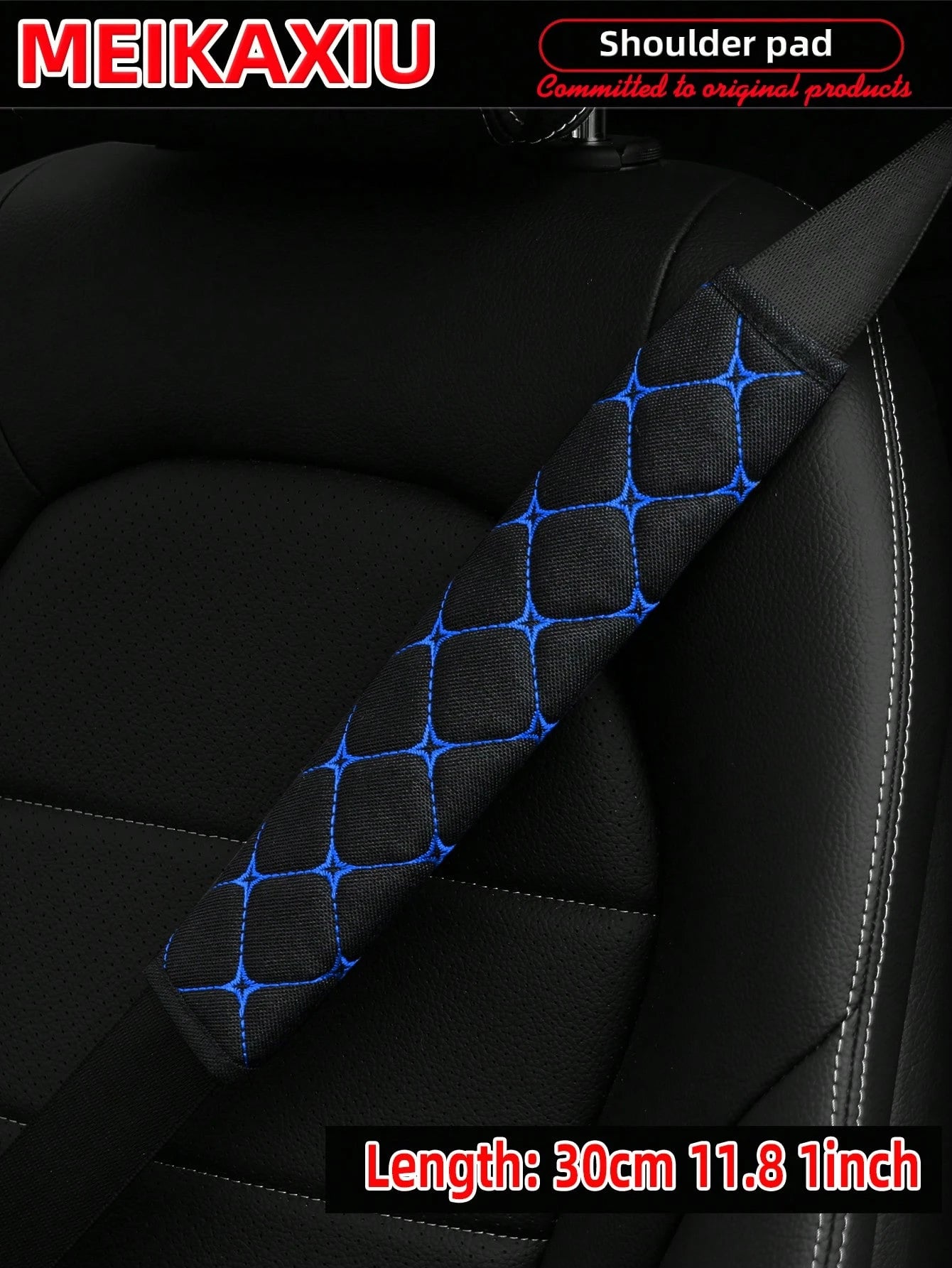 MEIKAXIU 1pc Embroidered Fabric Air Permeable Extra Long Car Seat Belt Cover Protector Pad, 50cm/19.69 Inches, Auto Accessories
