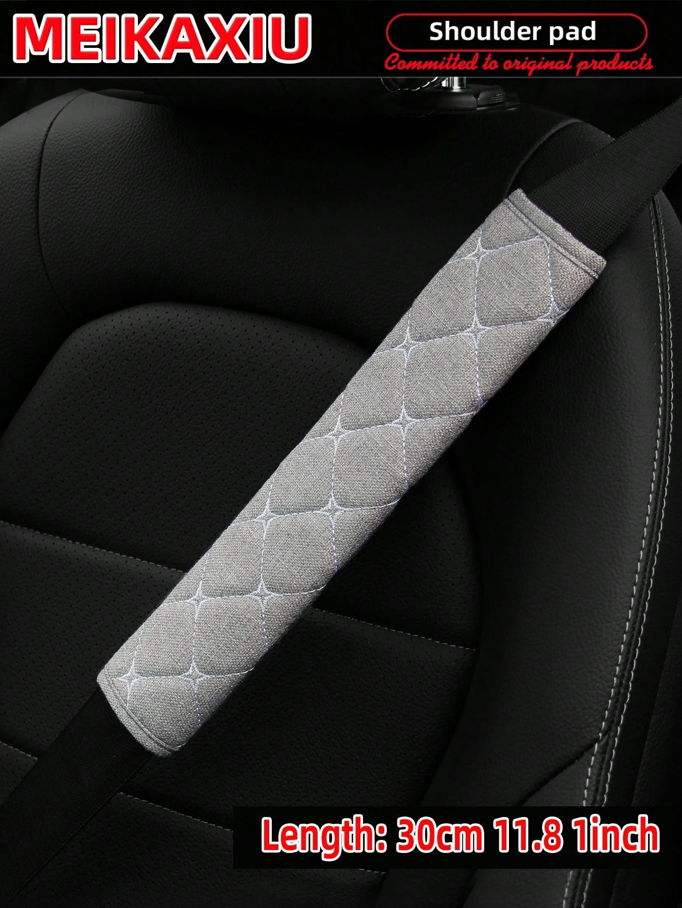 MEIKAXIU 1pc Embroidered Fabric Air Permeable Extra Long Car Seat Belt Cover Protector Pad, 50cm/19.69 Inches, Auto Accessories