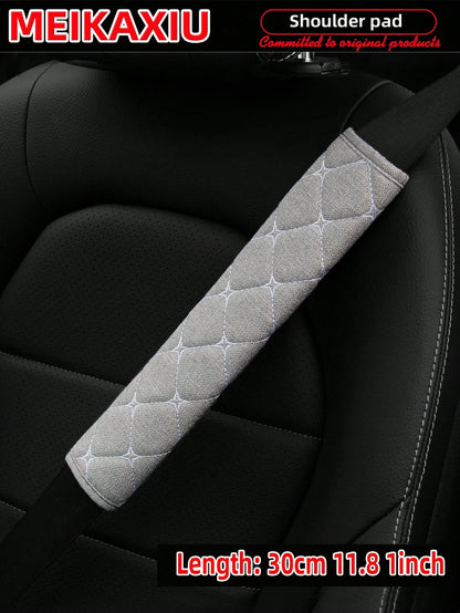 MEIKAXIU 1pc Embroidered Fabric Air Permeable Extra Long Car Seat Belt Cover Protector Pad, 50cm/19.69 Inches, Auto Accessories
