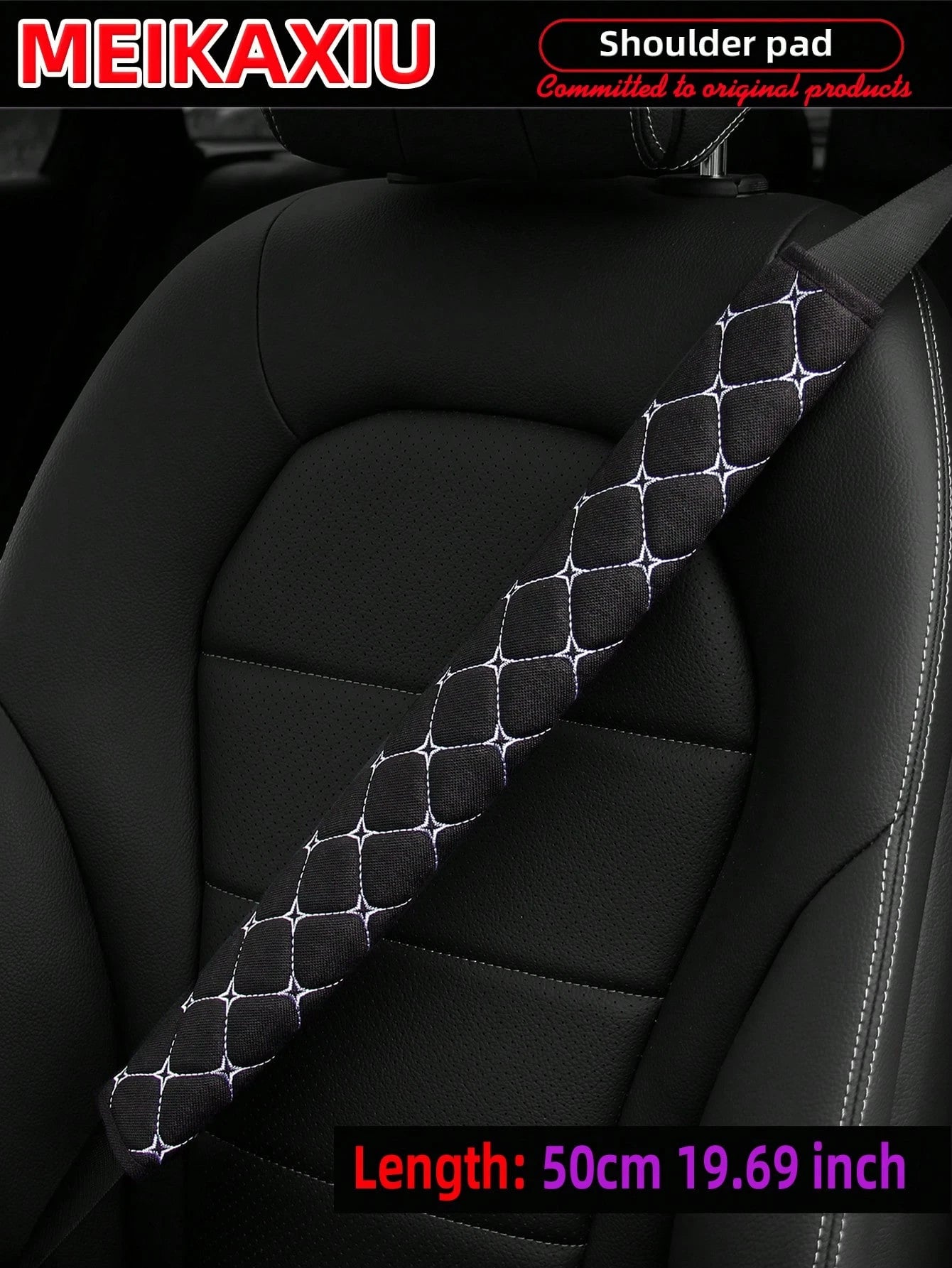 MEIKAXIU 1pc Embroidered Fabric Air Permeable Extra Long Car Seat Belt Cover Protector Pad, 50cm/19.69 Inches, Auto Accessories