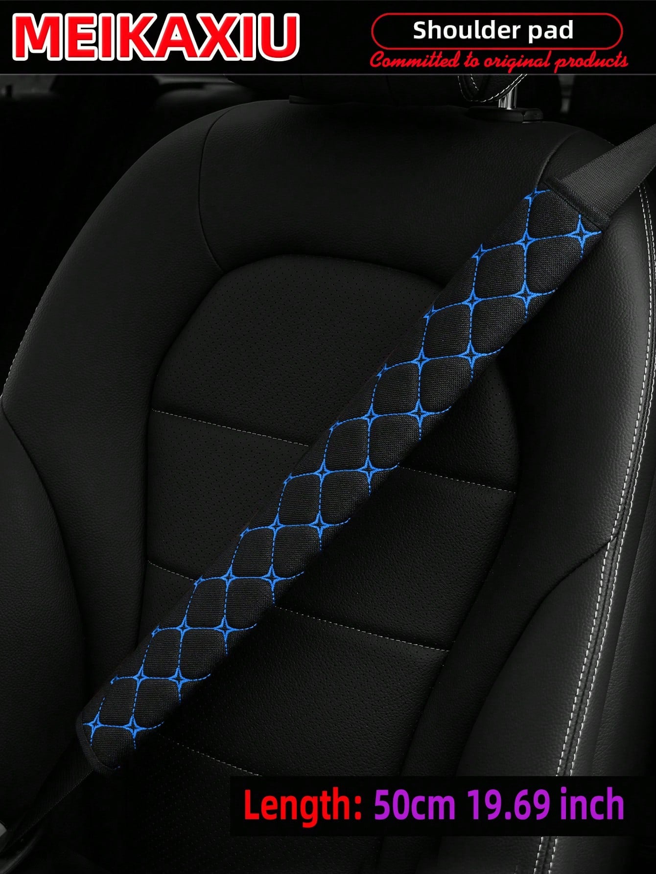 MEIKAXIU 1pc Embroidered Fabric Air Permeable Extra Long Car Seat Belt Cover Protector Pad, 50cm/19.69 Inches, Auto Accessories