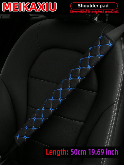 MEIKAXIU 1pc Embroidered Fabric Air Permeable Extra Long Car Seat Belt Cover Protector Pad, 50cm/19.69 Inches, Auto Accessories
