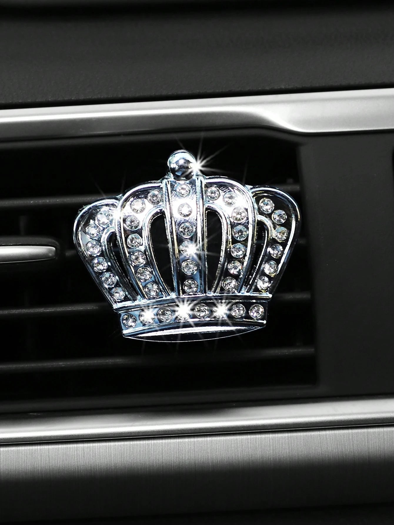MEIKAXIU 2pcs Car Air Vent Decor Metal Crown Rhinestone Decoration With Fragrance, Unisex Car Interior Accessories